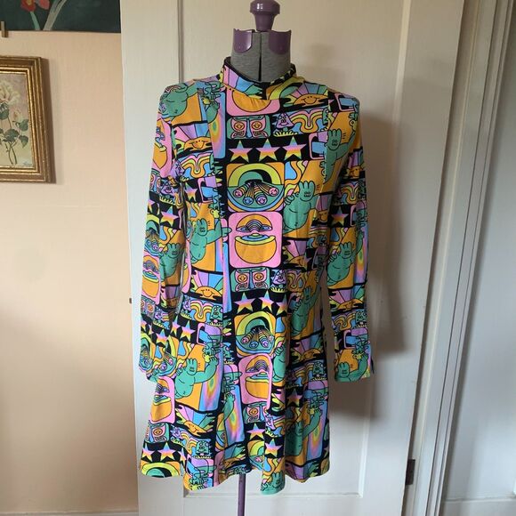 Nooworks Tonya Dress in Dreyfus Print Sz M Multicolor Art Teacher Maximalist - Picture 2 of 6